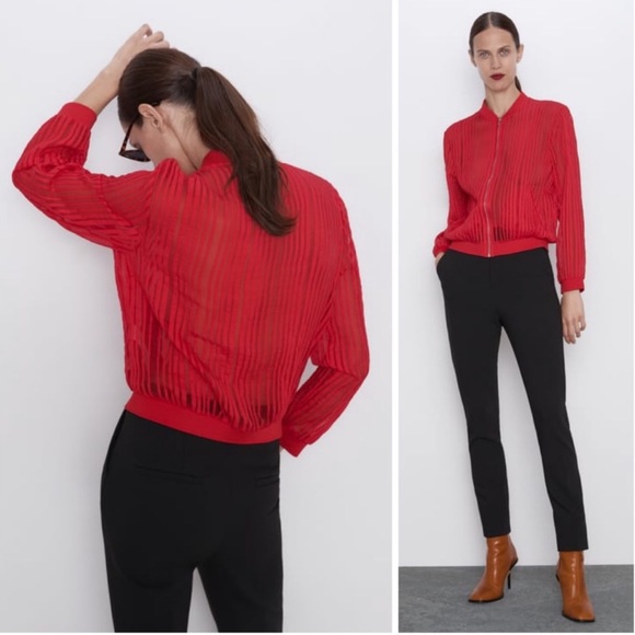 ZARA STRIPED ORGANZA BOMBER JACKET
Red - Picture 3 of 4
